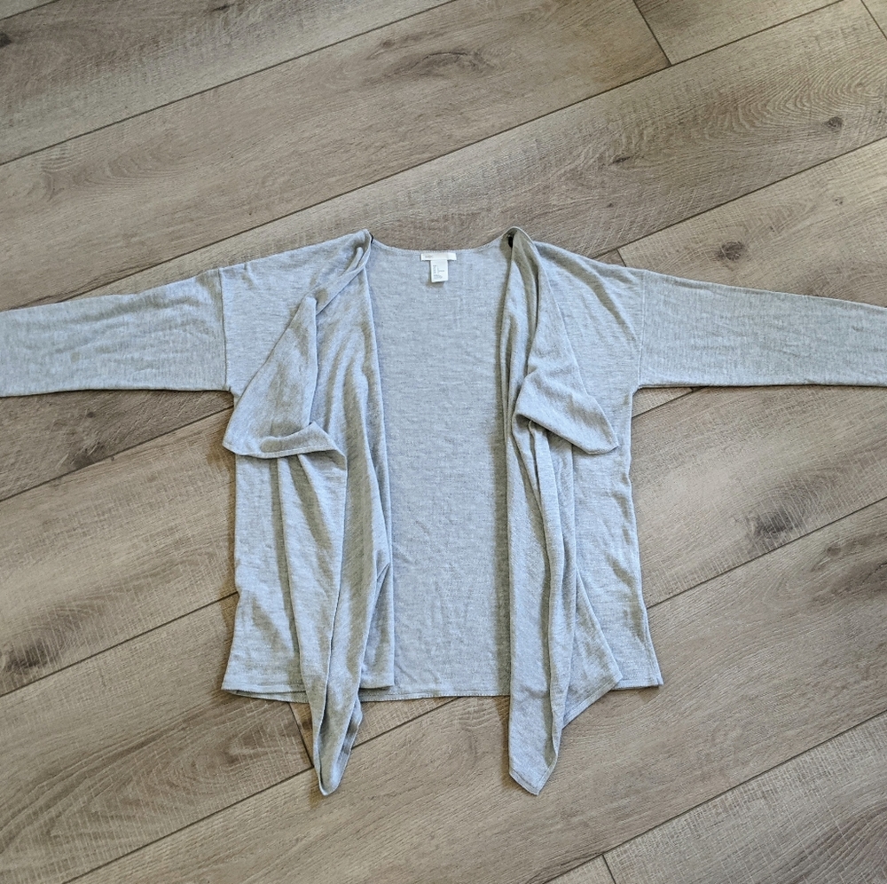 Women's Gray Long Sleeve Comfort Fit Open Cardigan Cover Up Size L Scandi Girl